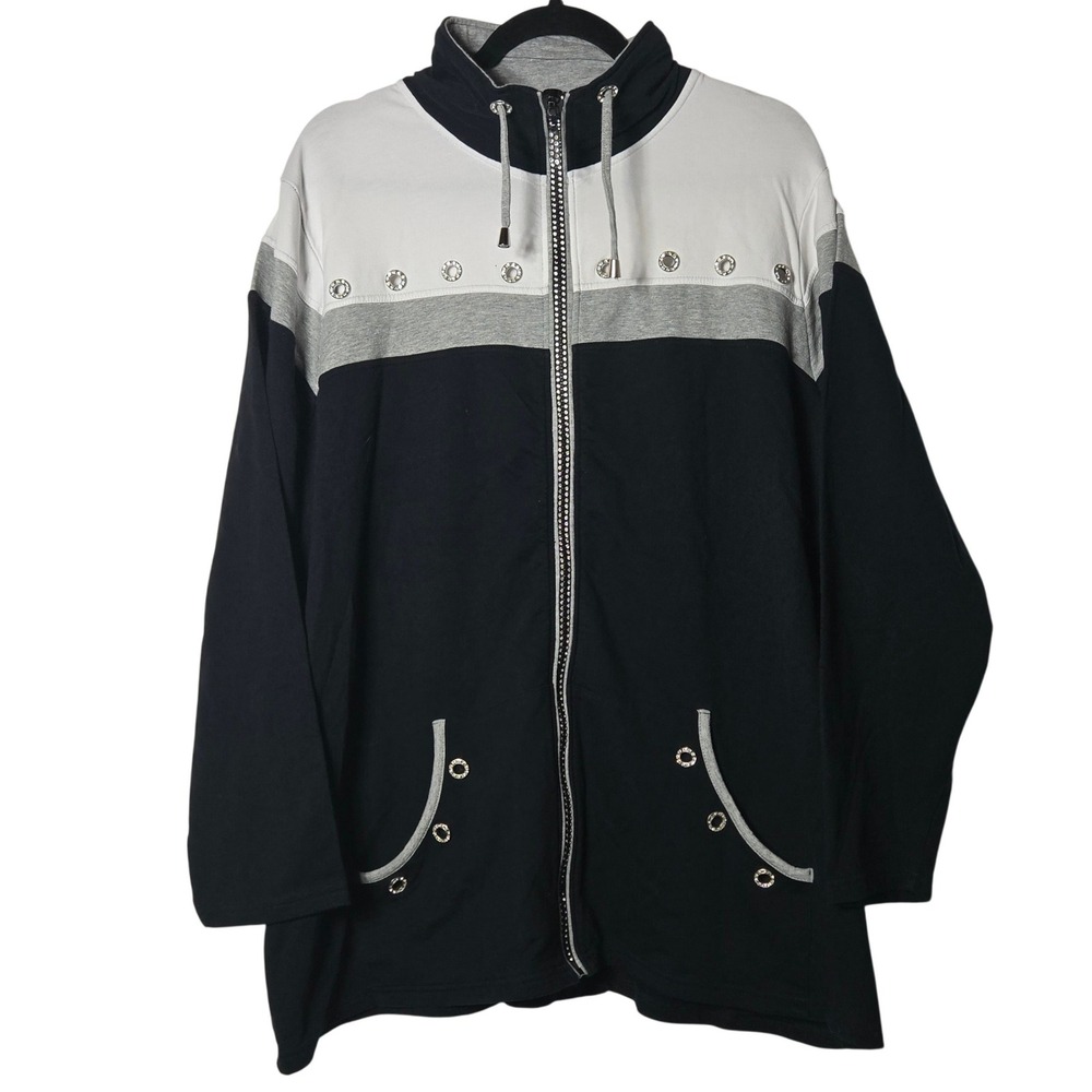 Quacker Factory Rhinestone Colorblock Full Zip Jacket 3X Fall Glam Casual Sport